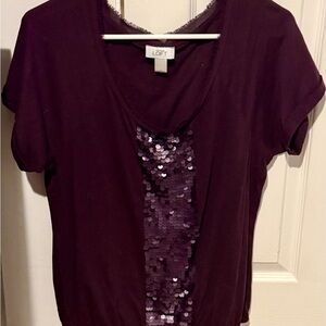 LOFT Deep Grey Sequin Short Sleeve Top